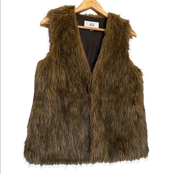 JACK by B.B. Dakota Faux Fur Vest Brown Black Tan Medium - Picture 3 of 6